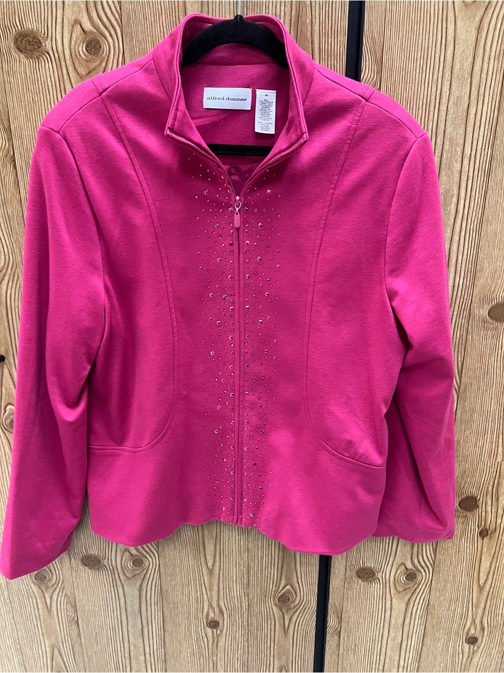 Alfred Dunner Hot Pink Zip-Front Jacket with Stud Detail